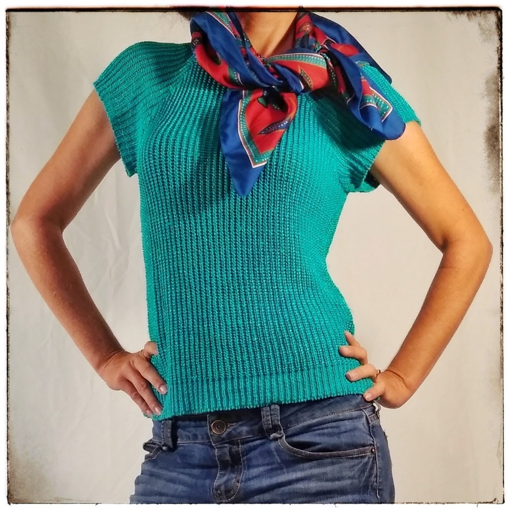 Vintage Aqua Shimmering Knit Crop Top